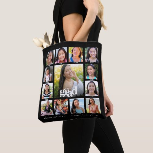 Black Graduation K12 Bold Modern Photo Collage Tote Bag