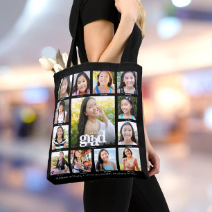 Black Graduation K–12 Bold Modern Photo Collage Tote Bag