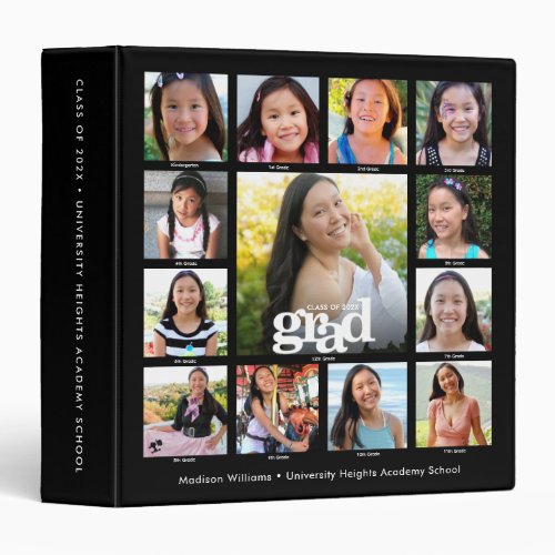 Black Graduation Kâ12 Modern Bold Photo Collage 3 Ring Binder