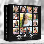 Black Graduation K–12 Modern Script Photo Collage  3 Ring Binder<br><div class="desc">Let your favorite grad be proud, rejoice and showcase their milestone with this girly, stunning, simple, modern, personalized high school graduation K – 12 photo collage keepsake scrapbook custom memory album. A fun, playful visual of white script handwriting and cute, playful hearts, along with her name, class year, and 13...</div>