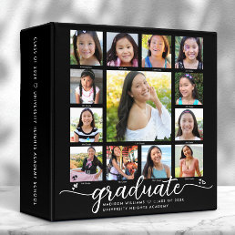 Black Graduation K–12 Modern Script Photo Collage  3 Ring Binder