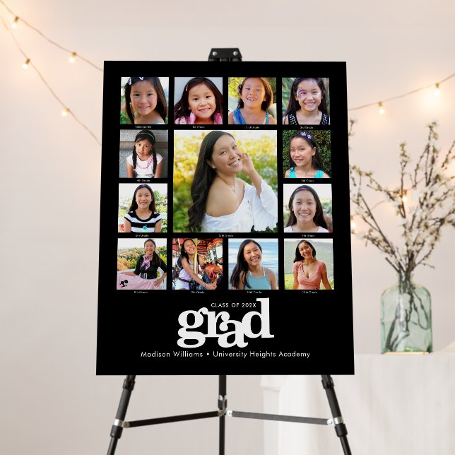 Black Graduation K–12 Photo Collage Modern Bold Foam Board (In Situ (Stand))