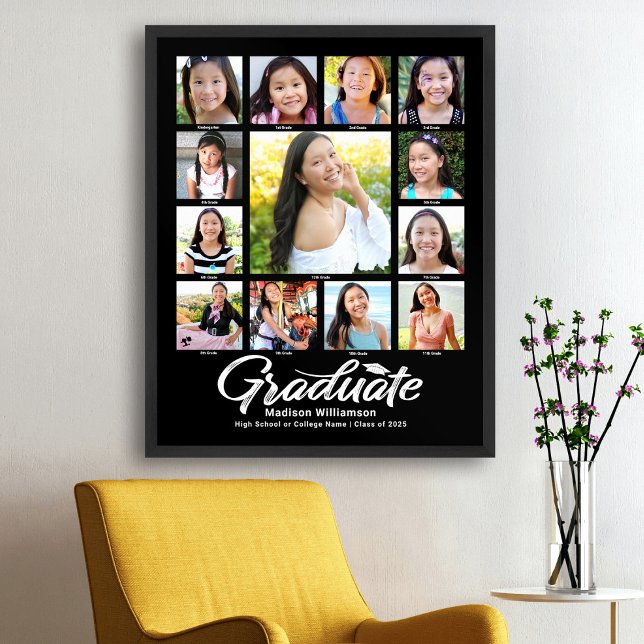 Black Graduation K–12 Photo Collage White Script Poster (Creator Uploaded)