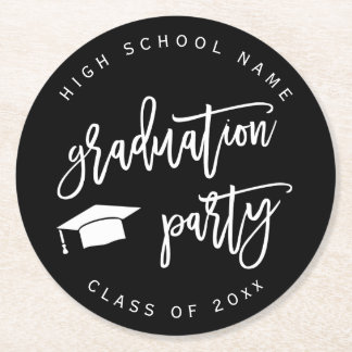 Black Graduation Party Class of  Round Paper Coaster
