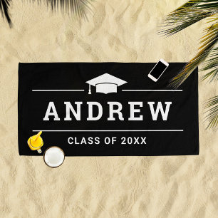 Black Graduation Party Personalized Name Beach Towel