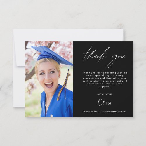 Black Graduation Photo Minimalist Thank You Cards