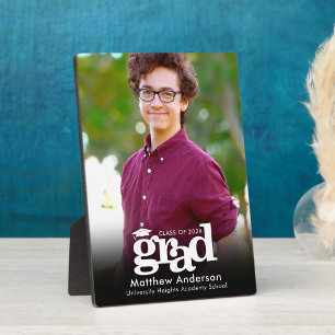 Black Graduation Photo White Typography Minimal Plaque