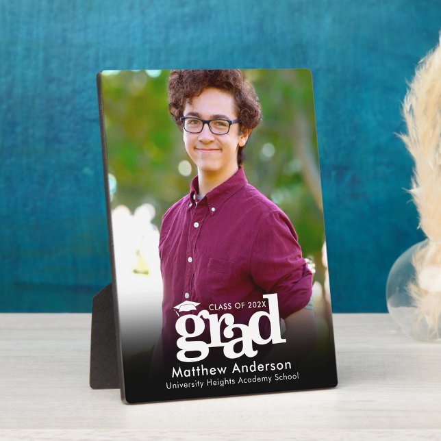 Black Graduation Photo White Typography Minimal Plaque (Creator Uploaded)