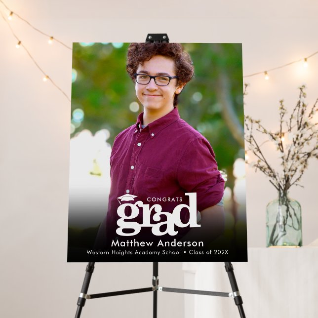 Black Graduation Photo White Typography Minimalist Foam Board (In Situ (Stand))