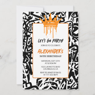 Black Graffiti Men 36th birthday invitation