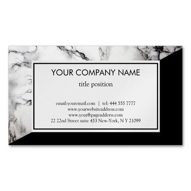 Black Grain And White Marbled Business Card Magnet (Front)