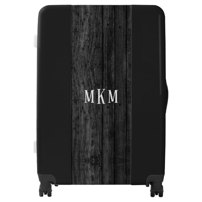 Black Grained Wood Texture Monogram Luggage (Front)
