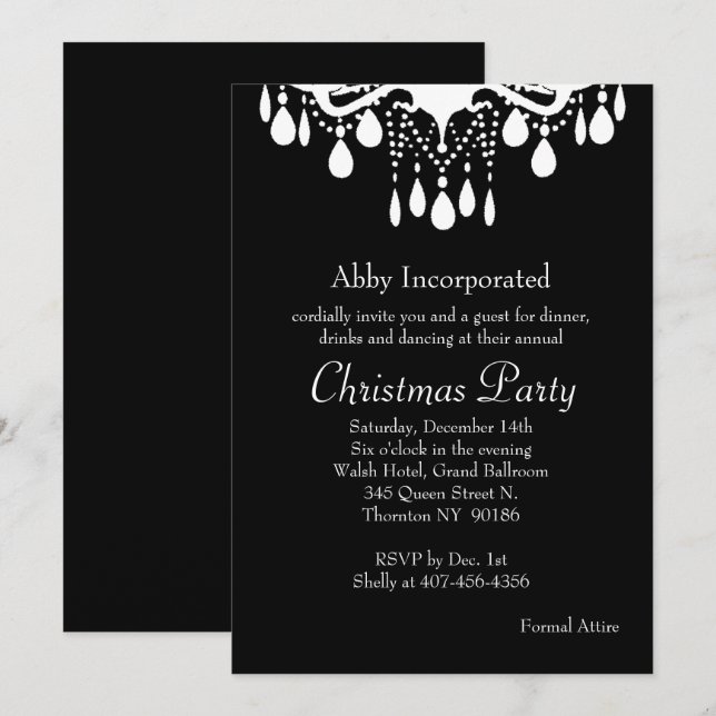 Black Grand Ballroom Christmas Party Invitation (Front/Back)