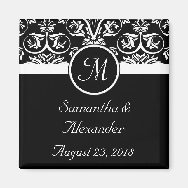 Black Grand Insignia Monogram Favor /Save the Date Magnet (Front)