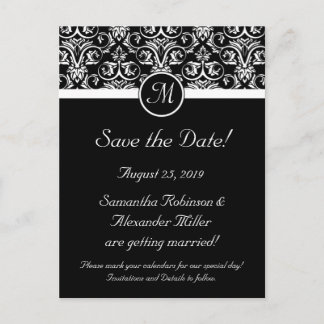 Black Grand Insignia Monogram Save the Date Announcement Postcard