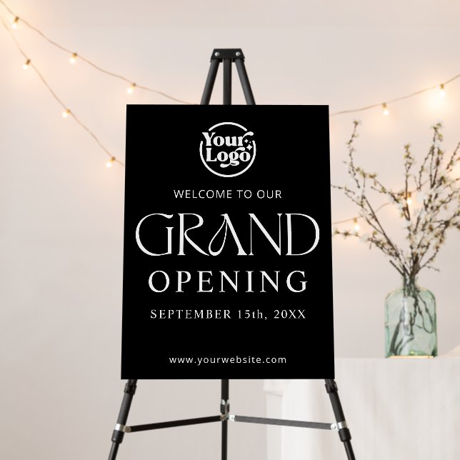 Black Grand Opening Business Logo Modern Sign (In Situ (Stand))