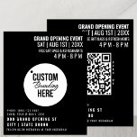 Black Grand Opening Flyer Business Logo & QR Code<br><div class="desc">This simple template allows you to customize this black grand opening flyer with ease! Simply personalize with own custom text, contact details and social media info. Next, replace the default logo with your own business branding. Don't forget about the QR code! Add your company website's URL to the QR code....</div>