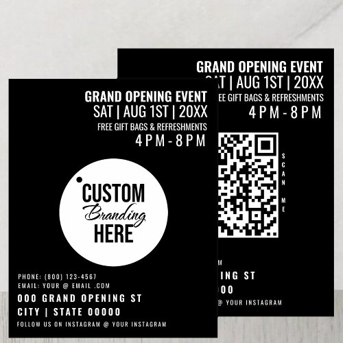 Black Grand Opening Flyer Business Logo  QR Code