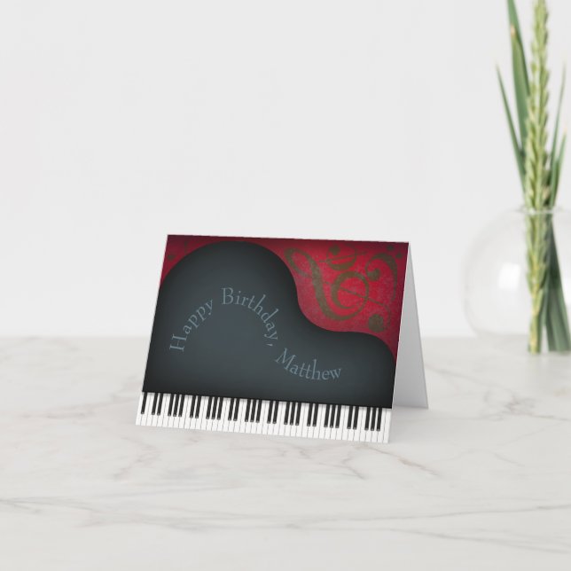 Black Grand Piano Charming Custom Musical Birthday Card (Front)