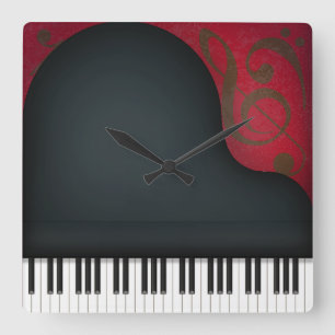 Black Grand Piano Cute Music Lover's Square Wall Clock