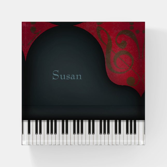Black Grand Piano Elegant Custom Music Paperweight (Front)