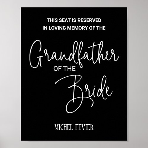 Black Grandfather of the Bride Memorial Wedding Poster