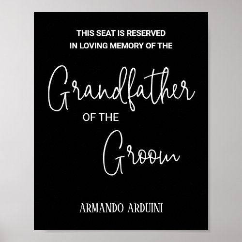 Black Grandfather of the Groom Memorial Wedding Poster