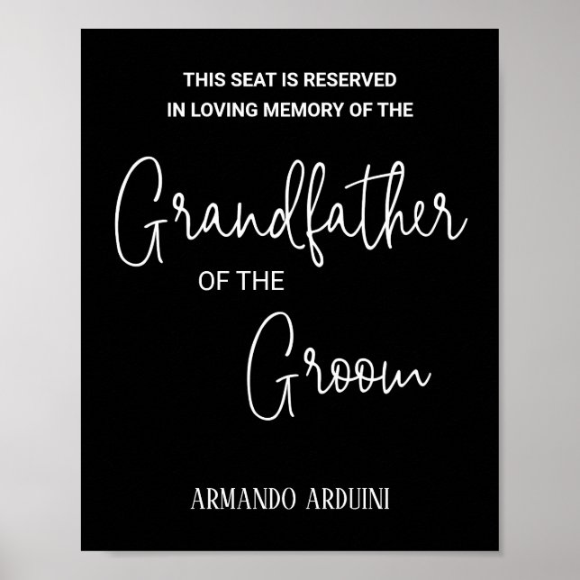 Black Grandfather of the Groom Memorial Wedding Poster (Front)