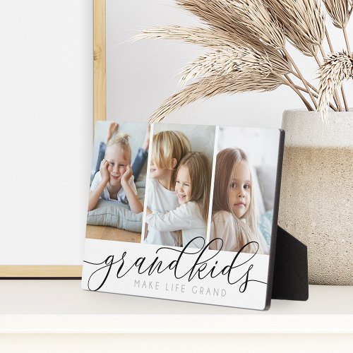 Black  Grandkids Make Life Grand 3 Photo Collage Plaque