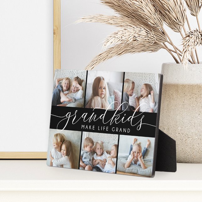 Black | Grandkids Make Life Grand Photo Collage Plaque (Creator Uploaded)