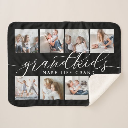 Black  Grandkids Make Life Grand Photo Collage Sherpa Blanket