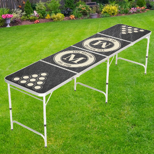 Black Granite Stone Family Monogram & Name Beer Pong Table