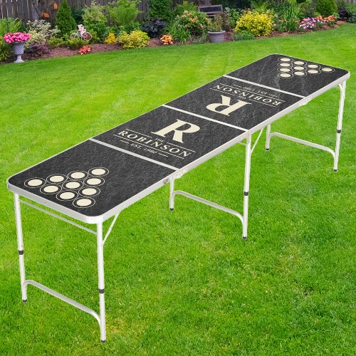 Black Granite Stone Family Name  Initial Beer Pong Table