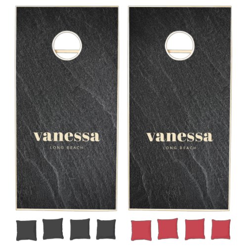 Black Granite Stone Minimal Modern Classic Name Cornhole Set