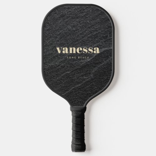 Black Granite Stone Minimal Modern Classic Name Pickleball Paddle
