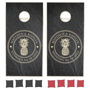 Black Granite Stone Pineapple Wedding Names Cornhole Set