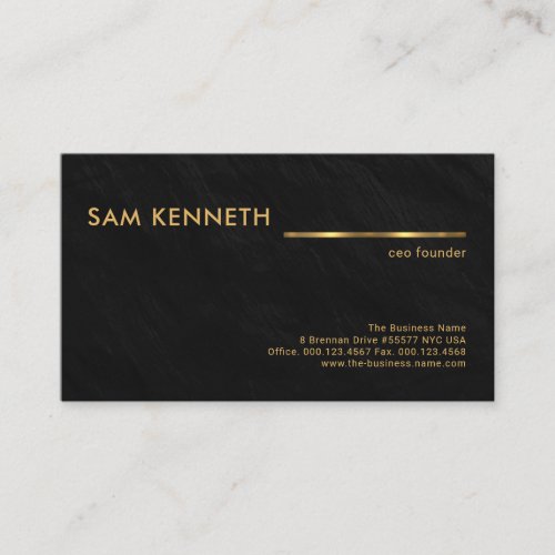 Black Granite Texture Faux Gold Line Founder CEO Business Card