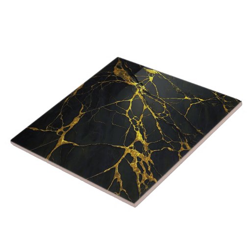 Black Granite with Gold Veins Ceramic Tile | Zazzle