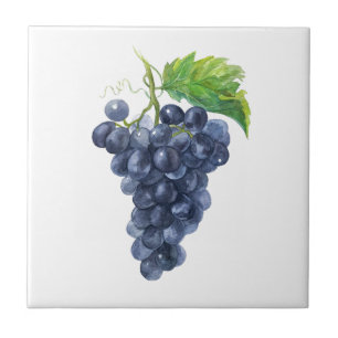 Black Grapes & Green Leaves – Watercolor Art Tile