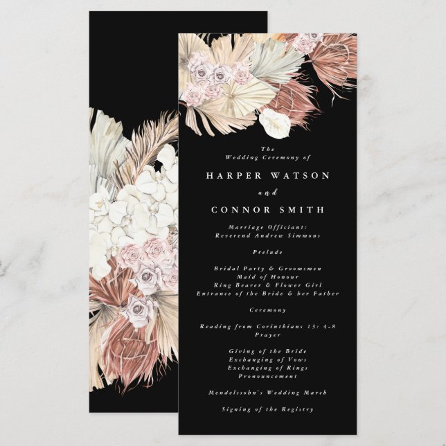 Black Grass Tropical Premium Floral Wedding Program (Front/Back)