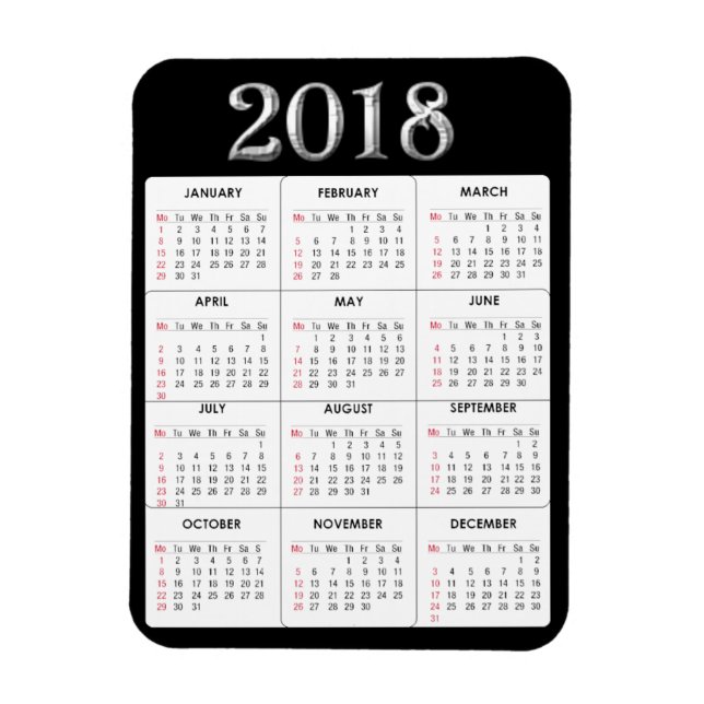 Black Gray  2018 Calendar Refrigerator Magnet (Vertical)