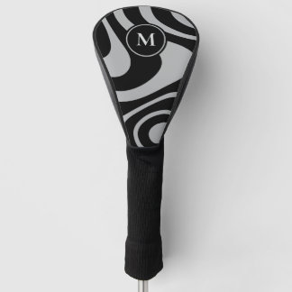 Black Gray Abstract Design Custom Initial Driver Golf Head Cover
