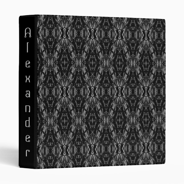 Black gray abstract geometry pattern  3 ring binder (Front/Spine)