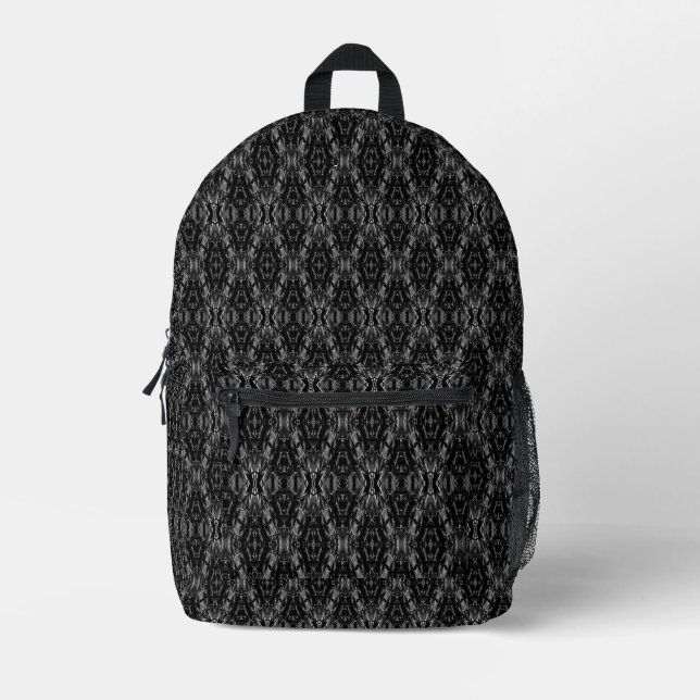 Black gray abstract geometry pattern  printed backpack (Front)