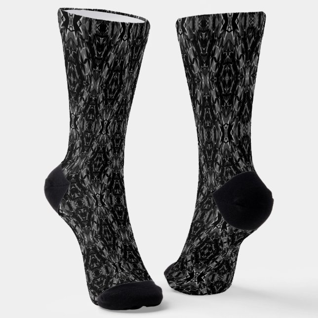 Black gray abstract geometry pattern  socks (Angled)