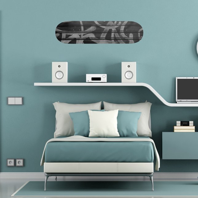 Black gray abstract grafitti pattern skateboard (Creator Uploaded)