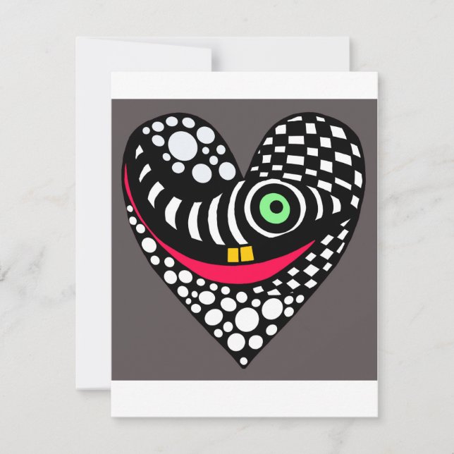 Black & gray abstract, modern heart card (Front)