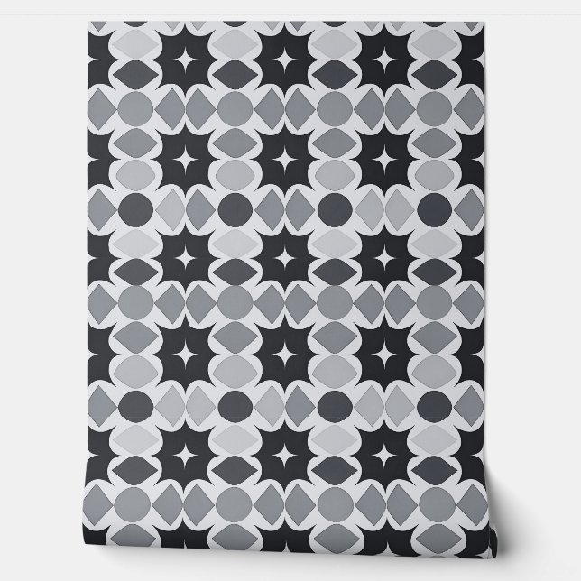 Black Gray Abstract Retro Geometric Pattern Wallpaper (Unrolling)
