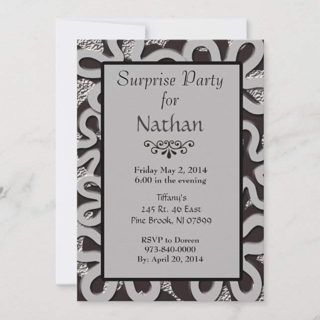 Black & Gray Abstract Surprise Party Invitation (Front)