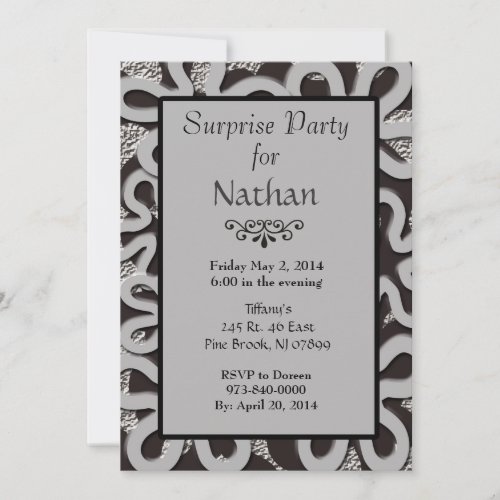 Black  Gray Abstract Surprise Party Invitation